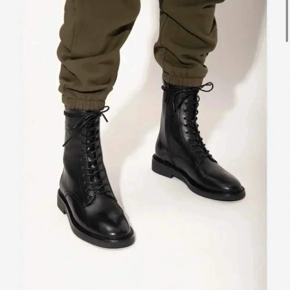 🆕 TORY BURCH Double T Ankle Moto Combat Boot 8.5 Black